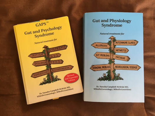 The yellow and blue GAPS Nutrition Program books from Dr. Natasha Campbell-McBride